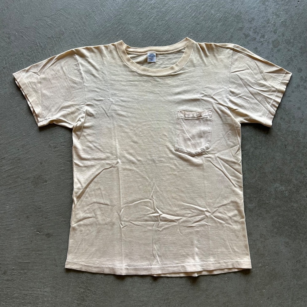 Vintage 60s TownCraft Blank Pocket Shirt Size Large Cream JC Penney USA Made